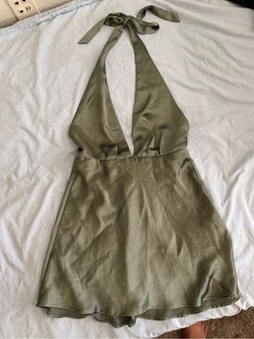 Zara mini Olive Green Satin Halter dress